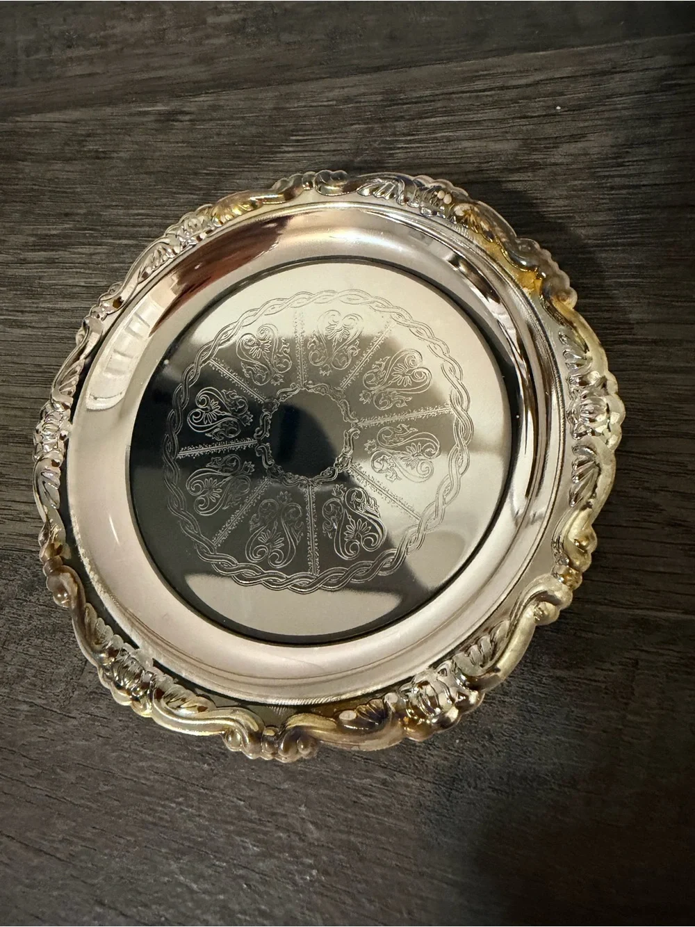 Ornate Silver-Tone Decorative Serving Tray